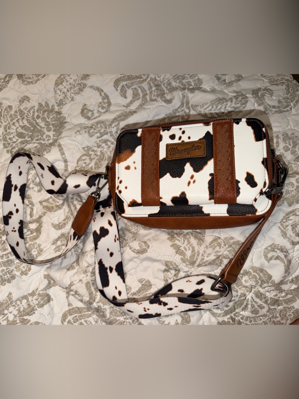 Unbranded Brown & White Cowprint Crossbody Bag for Men